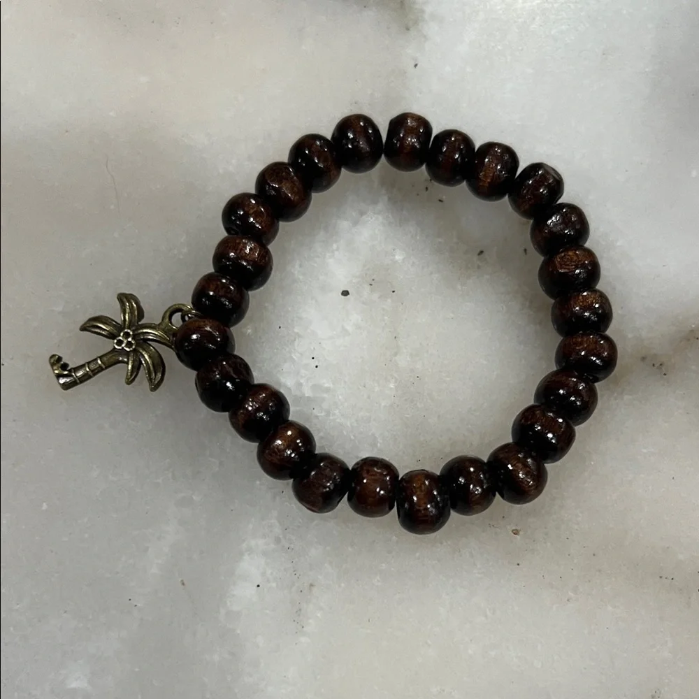 Brown Beaded Bracelet with Palm Tree Charm